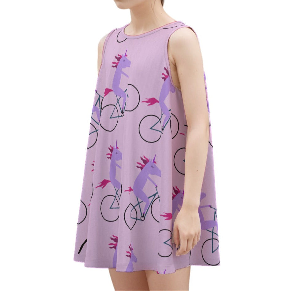 Baby Pink Biking Unicorn Cotton Dress
