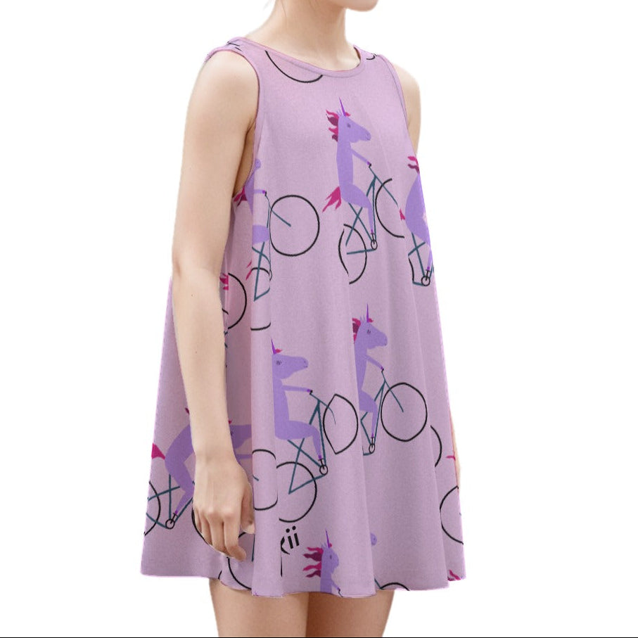 Baby Pink Biking Unicorn Cotton Dress